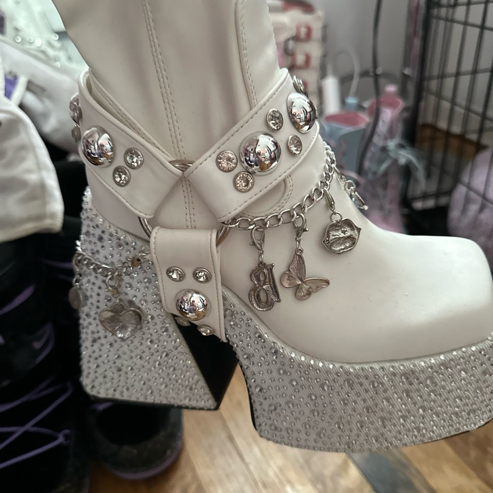 Women's White Platform Boots with Charms